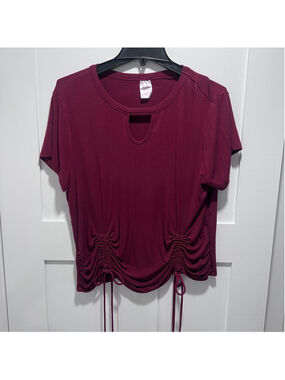 No Boundaries Burgundy Ruched Drawstring Ribbed Tee Women's XXXL (b4)